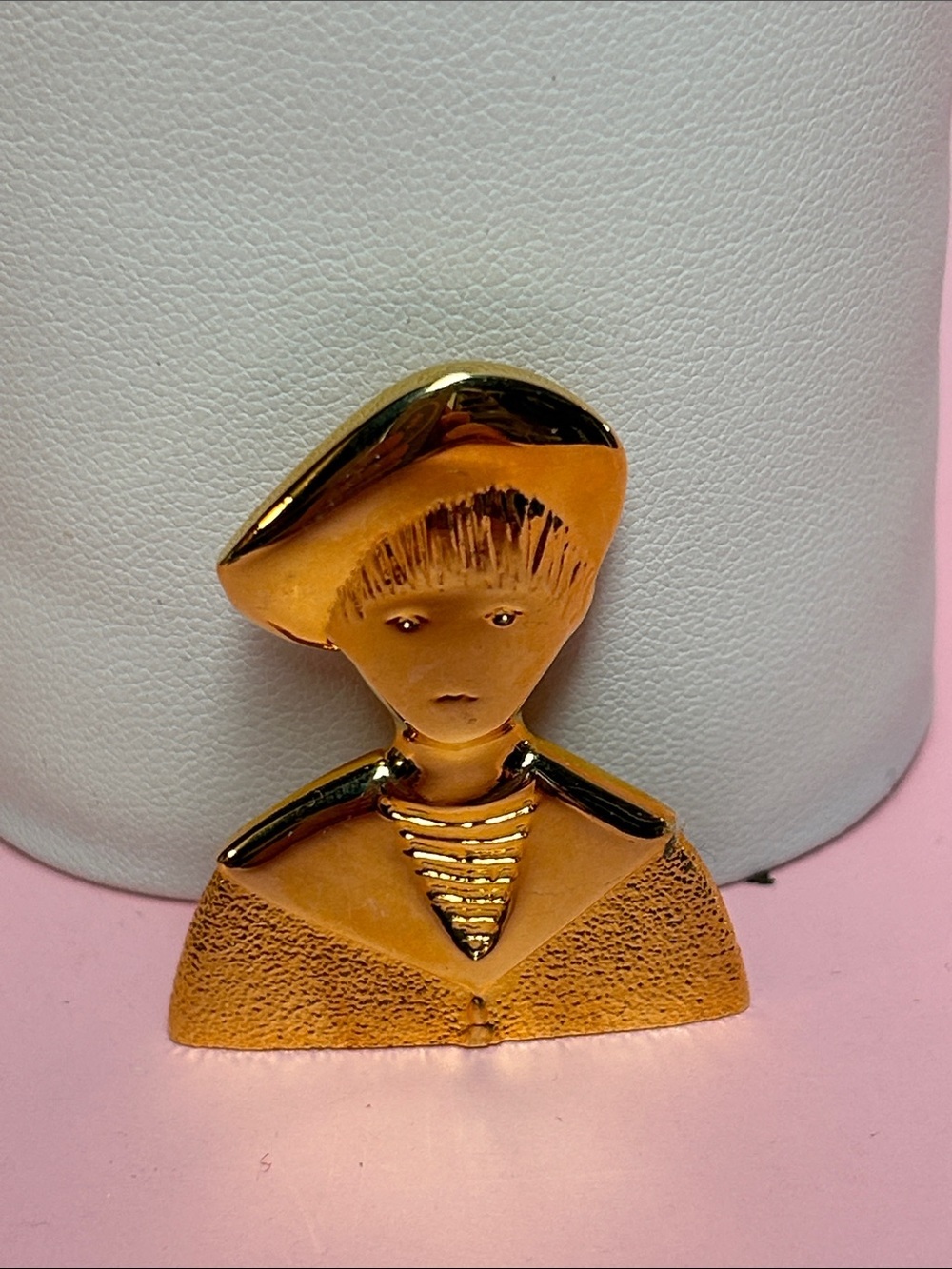 Gold-tone Decorative Figure Pin Brooch signed Fortin